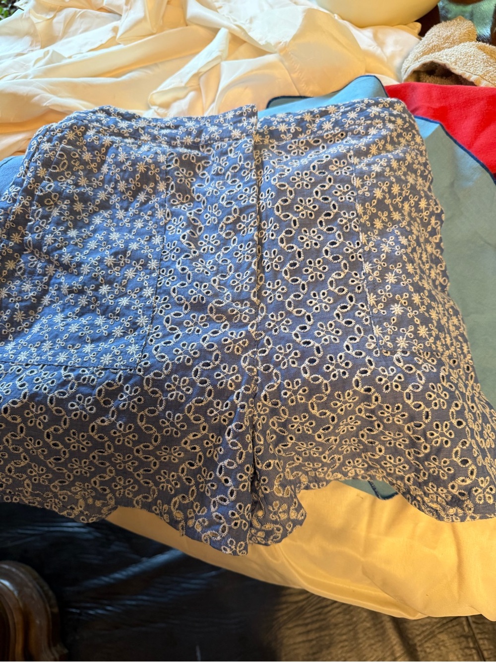 Women's High-Waist Blue Eyelet Floral Shorts